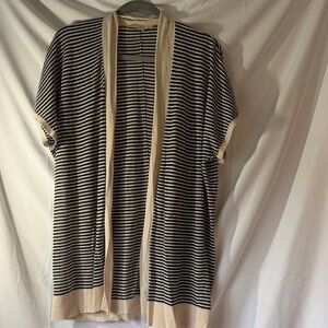 LOFT Black & Cream Striped Open-Front Men’s Short-Sleeve Cardigan